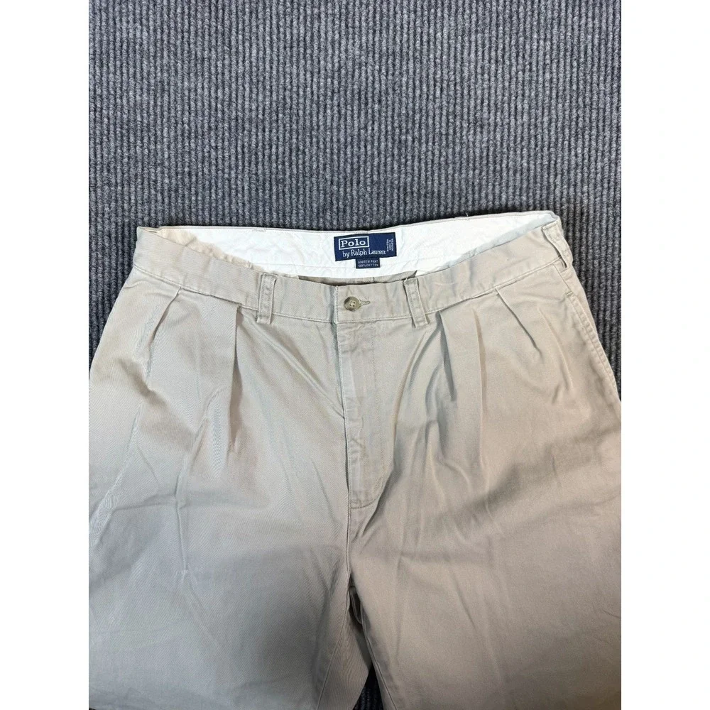 Polo Ralph Lauren Andrew Pants Mens Size 34x30 Khaki Vintage Baggy Pleated Chino